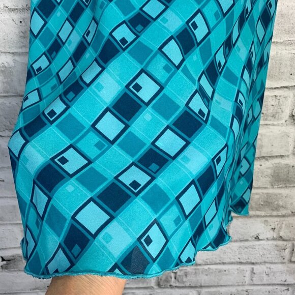 Vintage Geometric Print Semi Sheer Chiffon Retro Midi Skirt - Picture 4 of 11